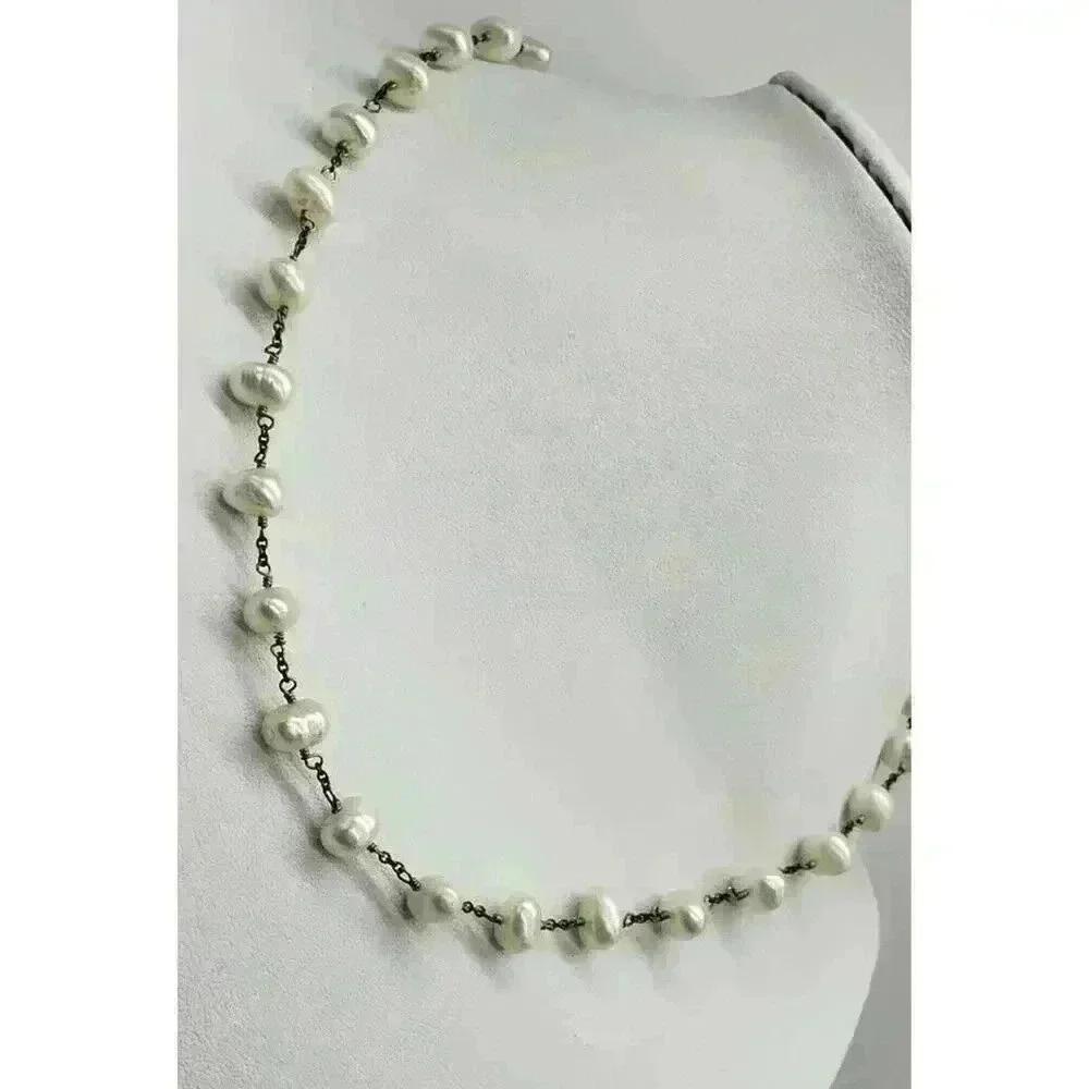 Vintage Necklace Genuine Pearl Natural White Baroque Bride Wedding Freshwater
